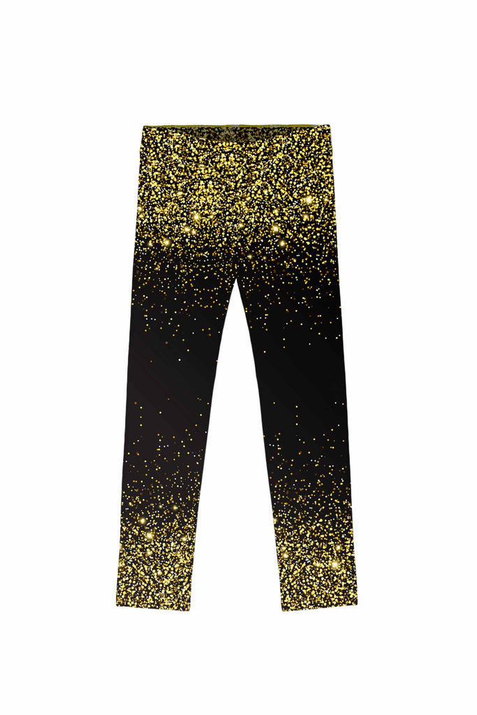 Chichi Lucy Black & Gold Glitter Print Cute Leggings - Mommy and Me