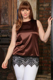 Chocolate Brown Sleeveless Dressy Evening Summer Top With Lace - Women - Pineapple Clothing
