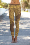 SEMI-ANNUAL SALE! Chocolate Nirvana Lucy Brown Boho Printed Leggings Yoga Pants - Women - Pineapple Clothing