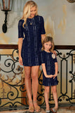 Deep Navy Crochet Lace Mother Daughter Shift Party Dresses - Pineapple Clothing