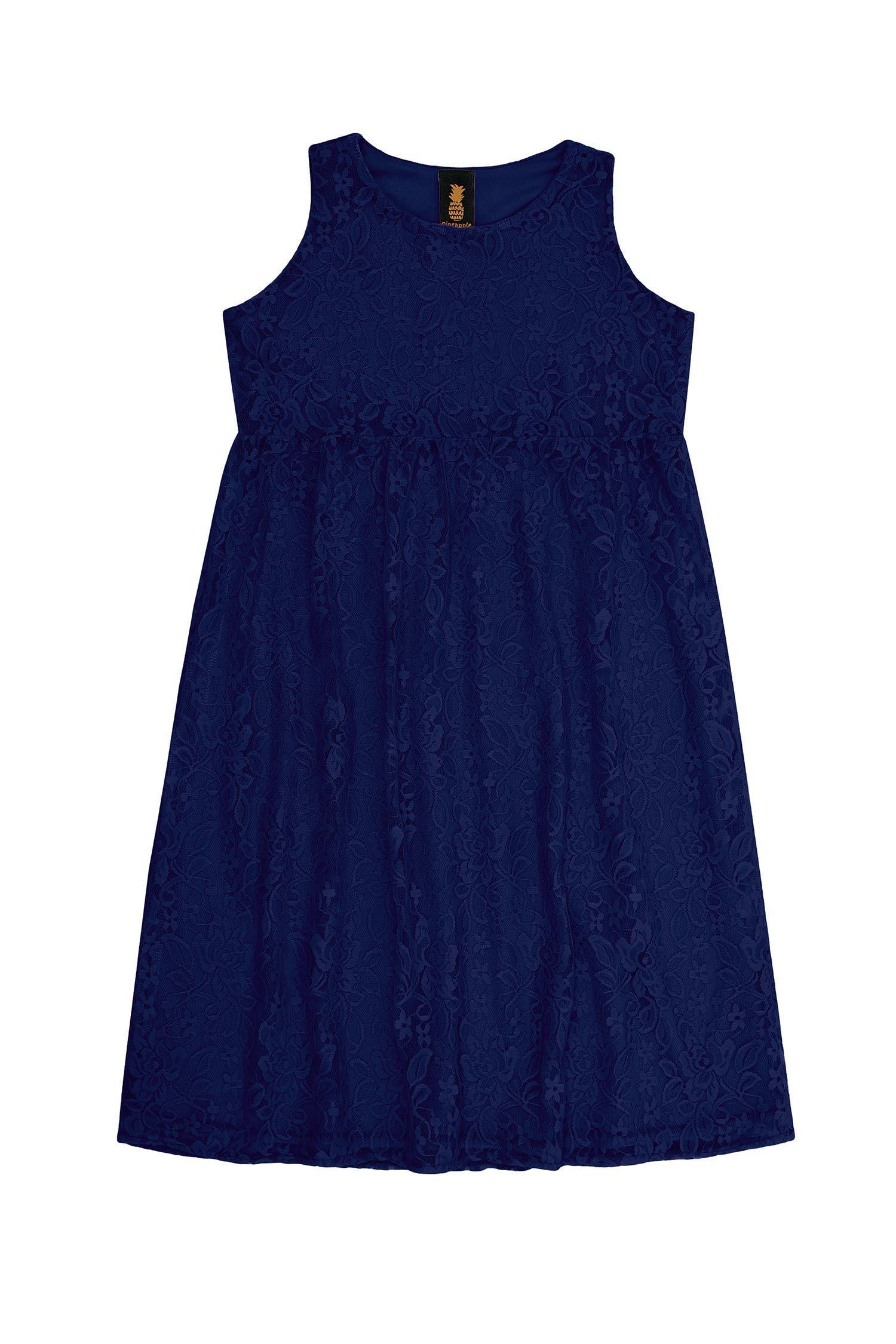 Deep Navy Stretchy Lace Empire Waist Sleeveless Party Dress - Girls - Pineapple Clothing