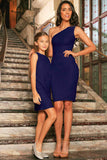 Deep Navy Stretchy Lace Sleeveless Fancy Party Mother Daughter Dress - Pineapple Clothing