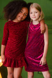 Burgundy Velvet Jacquard Holiday Dress - Girls - Pineapple Clothing
