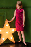 Deep Raspberry Velvet Jacquard Holiday Shift Dress - Girls - Pineapple Clothing