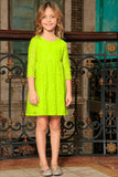 3 for $49! Bright Neon Yellow Stretchy Lace 3/4 Sleeve Empire Waist Dress - Girls - Pineapple Clothing