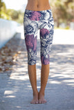 Dream Catcher Ellie White Purple Floral Yoga Capri Leggings - Women - Pineapple Clothing