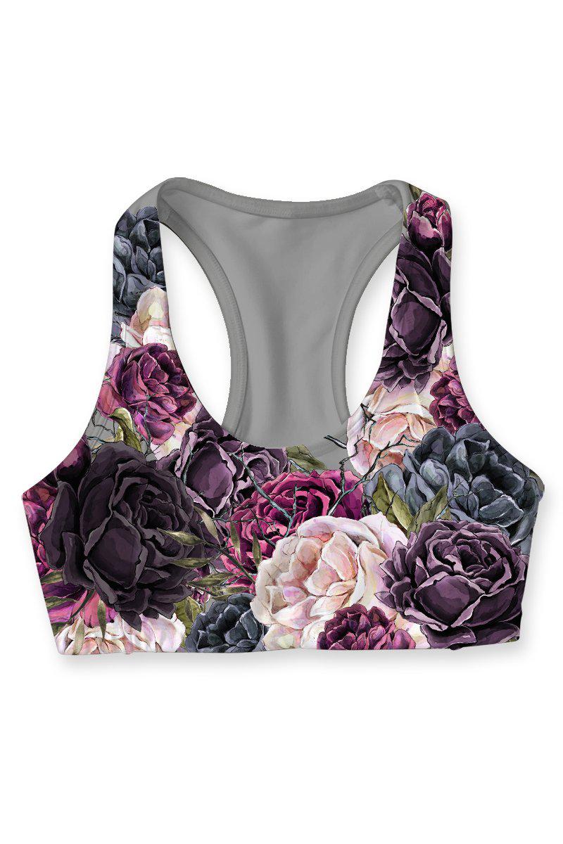 Duchess Stella Grey Floral Print Seamless Racerback Sport Yoga Bra - Women - Pineapple Clothing