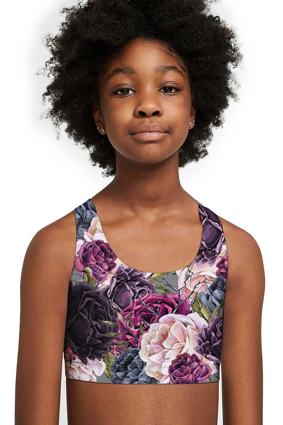 3 for $49! Duchess Stella Floral Seamless Racerback Sports Bra Crop Top - Kids - Pineapple Clothing
