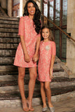 Dusty Pink Lace 3/4 Sleeve Cocktail Party Shift Mother Daughter Dress - Pineapple Clothing