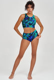 Electric Jungle Carly Navy Green High Neck Crop Bikini Top - Women - Pineapple Clothing