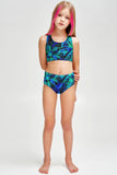 Electric Jungle Claire Navy Two-Piece Swimsuit Sporty Swim Set - Girls