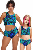 Electric Jungle Navy Blue Two-Piece Sporty Swimsuits - Mommy and Me - Pineapple Clothing