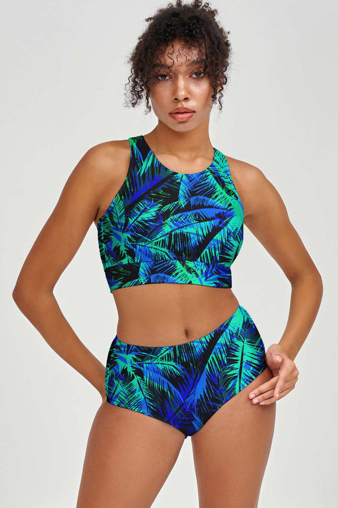 Electric Jungle Navy Blue Two-Piece Sporty Swimsuits - Mommy