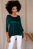 Emerald Green Ribbed Velvet Stretchy Boho Party Top Tunic - Women - Pineapple Clothing