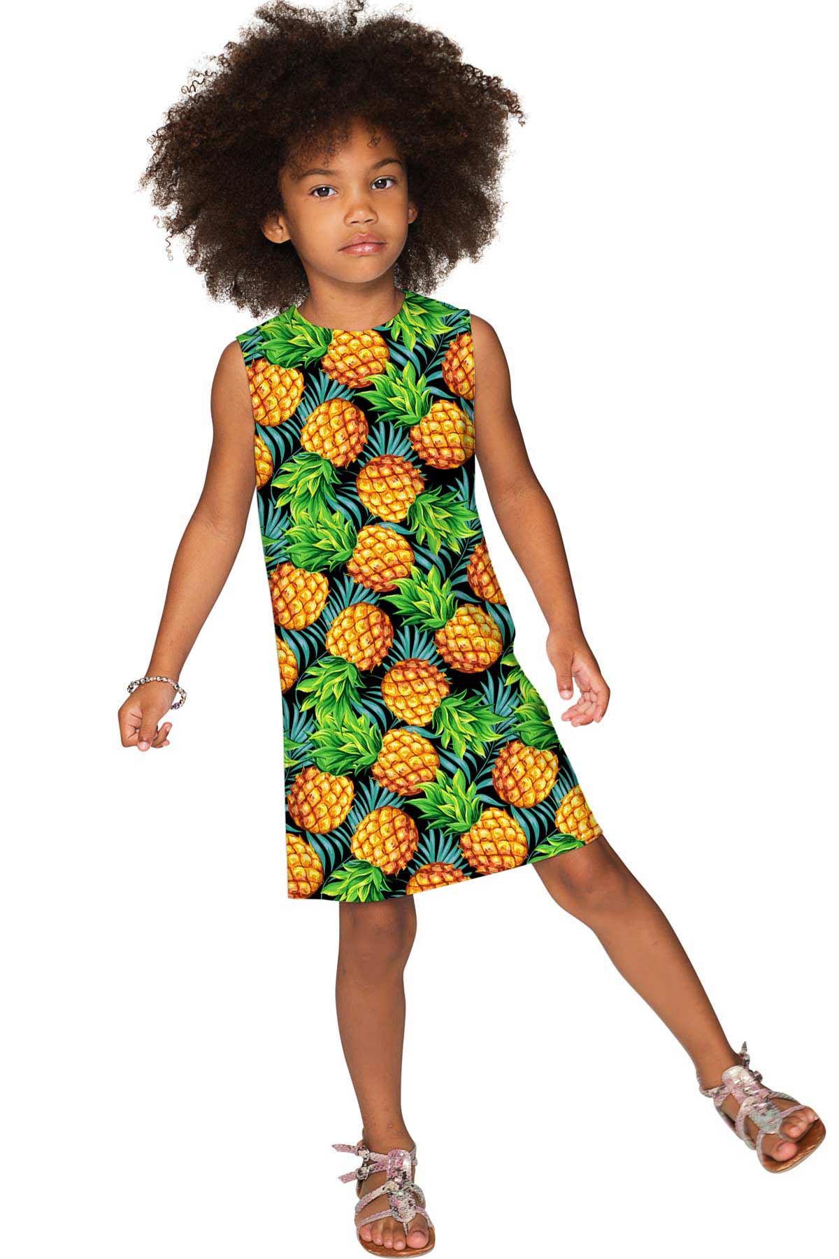 Endless Summer Adele Green Pineapple Print Cute Shift Dress - Girls - Pineapple Clothing