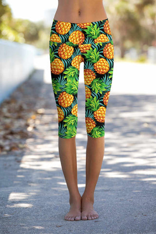 Pineapple Passion Capri Yoga Pants, Fun Pineapple Capris