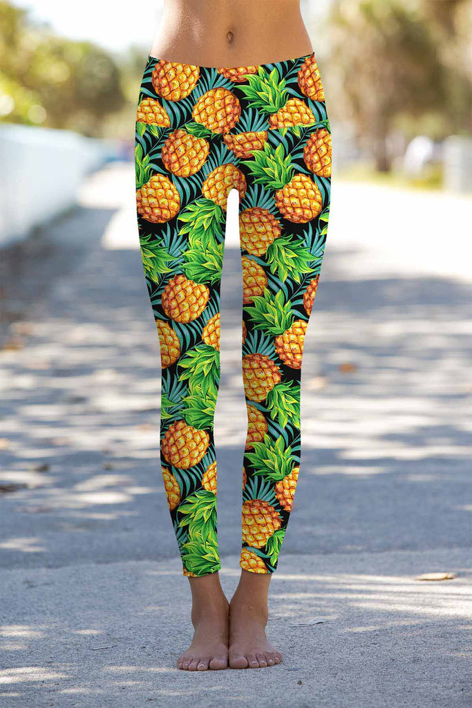 Endless Summer Lucy Green Pineapple Print Leggings Yoga Pants - Women