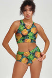 Endless Summer Carly Green Tropical High Neck Crop Bikini Top - Women - Pineapple Clothing