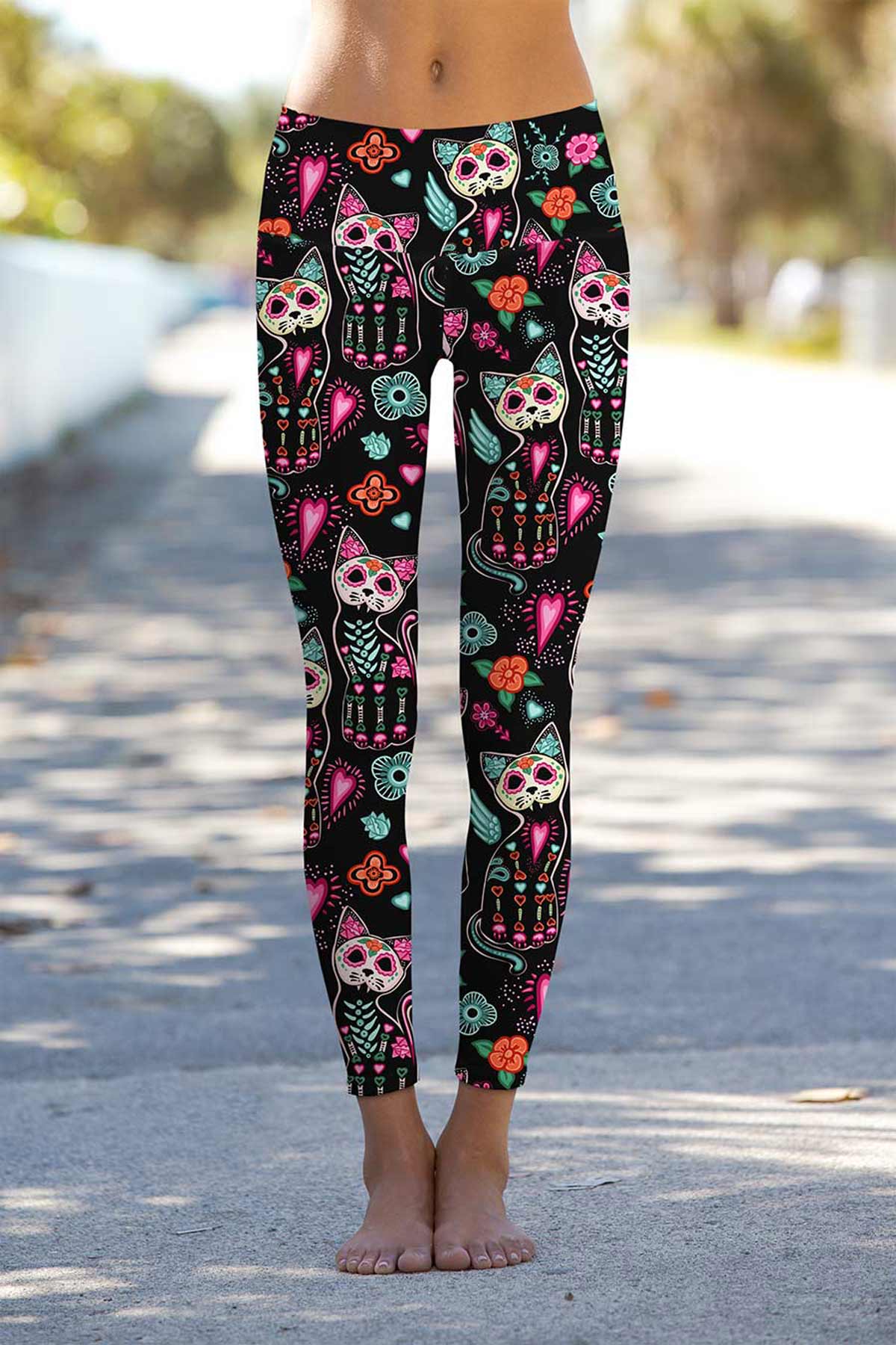 FangTastic Lucy Black Cat Halloween Print Leggings Yoga Pants - Women