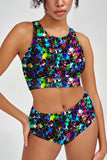 Fireworks Carly Glitter Print High Neck Crop Bikini Top - Women - Pineapple Clothing