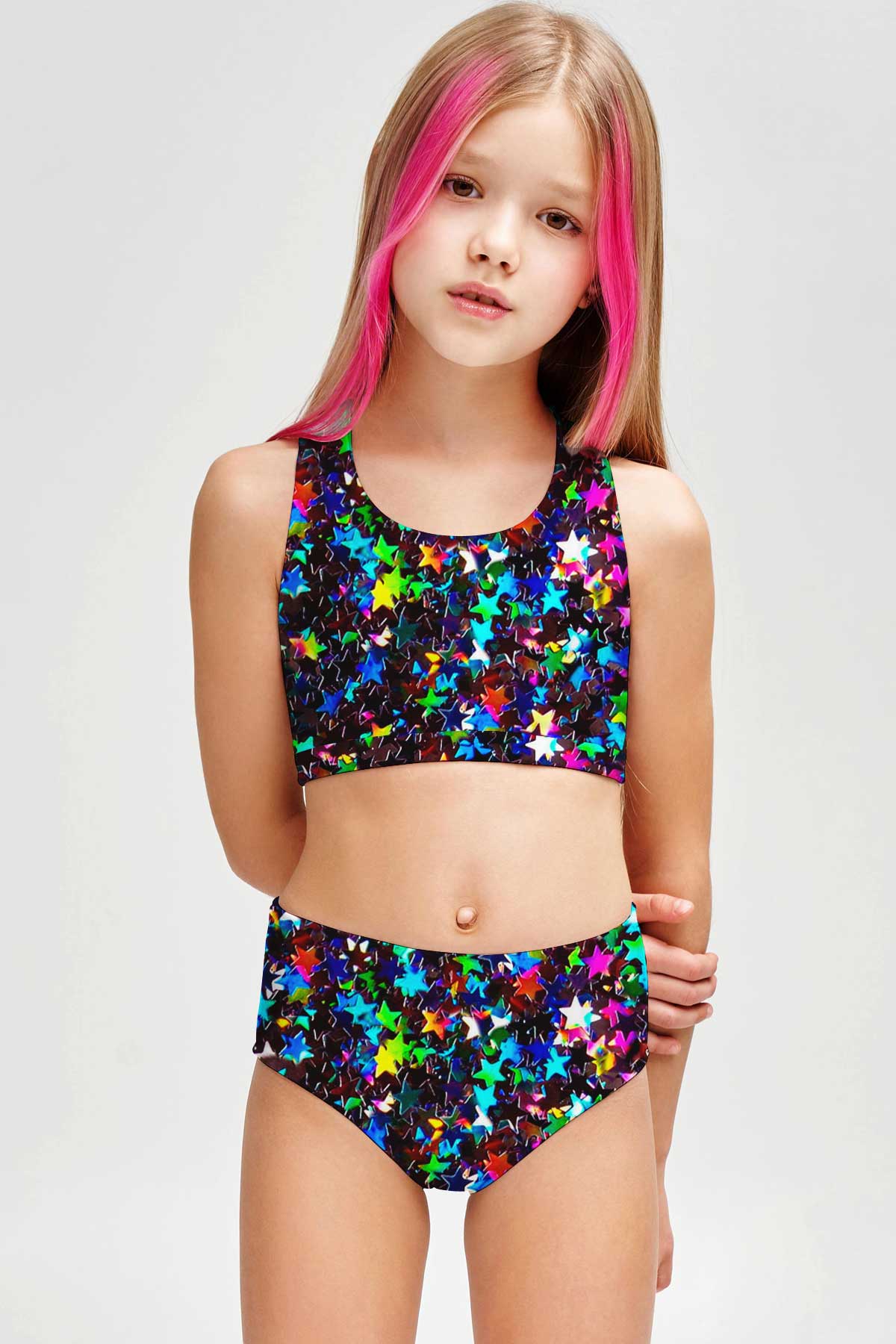 Fireworks Claire Glitter Sporty Two Piece Swim Bikini Set - Girls - Pineapple Clothing