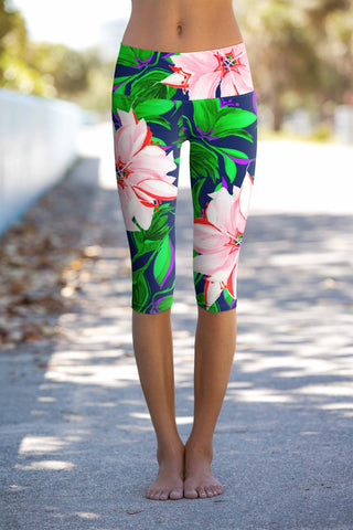LAWOR Beach Capris for Womens, Women Floral Print Cropped Leggings