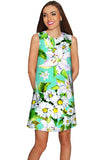 Flower Party Adele Green Summer Mini Shift Dress - Women - Pineapple Clothing