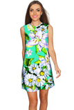 Flower Party Adele Green Summer Mini Shift Dress - Women - Pineapple Clothing