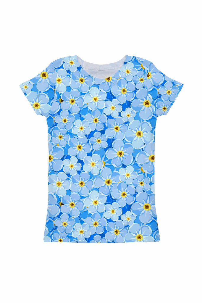 Forget-Me-Not Zoe Blue Floral Print Cute Designer Tee - Girls