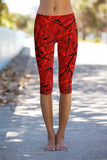 Full Moon Ellie Red Fall Halloween Print Yoga Capri Leggings - Women - Pineapple Clothing