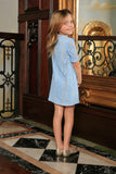 Baby Blue Crochet Lace Elbow Sleeve Shift Summer Party Dress - Girls - Pineapple Clothing