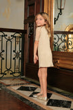 Beige Stretchy Lace Elbow Sleeve Cute Fancy Party Shift Dress - Girls - Pineapple Clothing