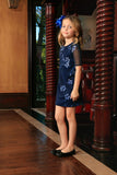 Navy Blue Floral Elbow Sleeve Cute Cocktail Party Shift Dress - Girls - Pineapple Clothing