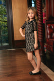Black Lace Elbow Sleeve Shift Cute Fancy Cocktail Party Dress - Girls - Pineapple Clothing
