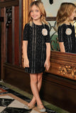 Black Crochet Lace Elbow Sleeve Shift Mother Daughter Party Dress - Pineapple Clothing