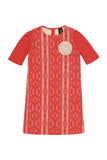 Coral Red Crochet Lace Elbow Sleeve Party Shift Mother Daughter Dress - Pineapple Clothing