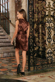 Chocolate Brown Charmeuse Fancy Party Shift Dress With Belt - Girls - Pineapple Clothing