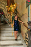 Navy Blue Stretchy Metallic Sleeveless Fancy Party Shift Dress - Girls - Pineapple Clothing