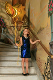 Navy Blue Stretchy Metallic Sleeveless Fancy Party Shift Dress - Girls - Pineapple Clothing