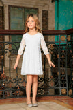 White Stretchy Lace Empire Three-Quarter Sleeve Mother Daughter Dress - Pineapple Clothing