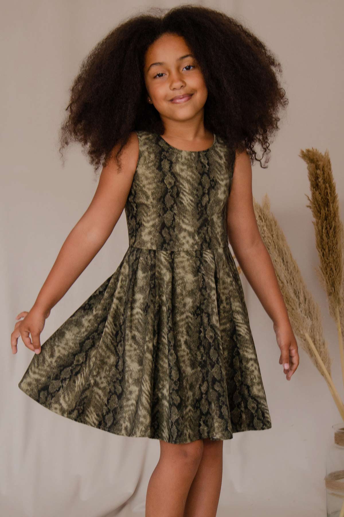 Sage Green Animal Print Fit & Flare Skater Party Dress - Girls - Pineapple Clothing