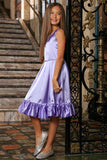 Lavender Fit & Flare Ruffle-Hem Holiday Summer Flower Girl Dress - Pineapple Clothing