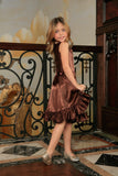 Chocolate Brown Charmeuse Fit Flare Party Princess Midi Dress - Girls - Pineapple Clothing
