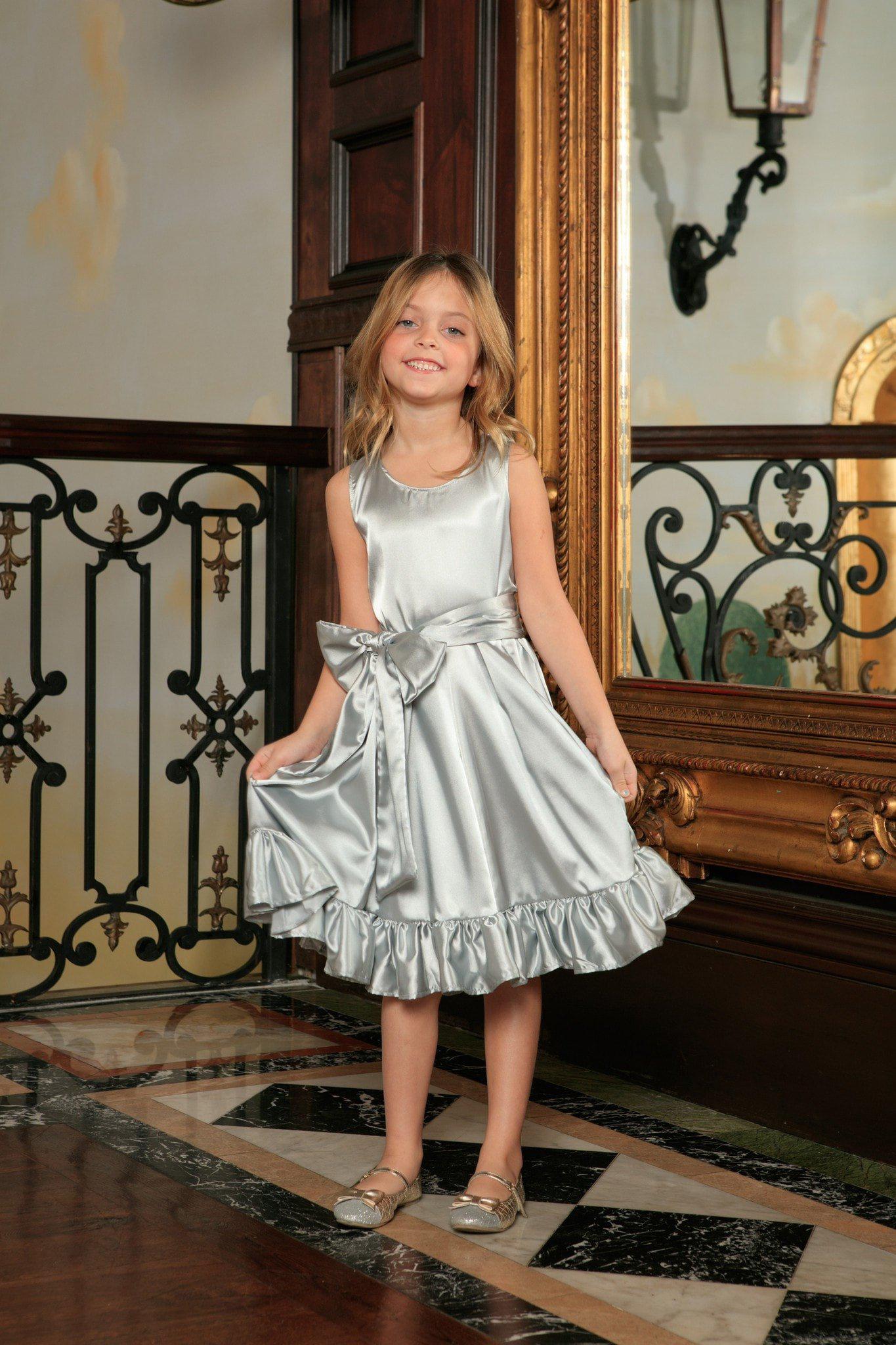 Silver Grey Fit & Flare Summer Party Little Princess Dress Flower Girl - Pineapple Clothing