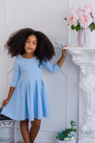Baby Blue Skater Fit & Flare 3/4 Sleeve Easter Party Dress - Girls - Pineapple Clothing