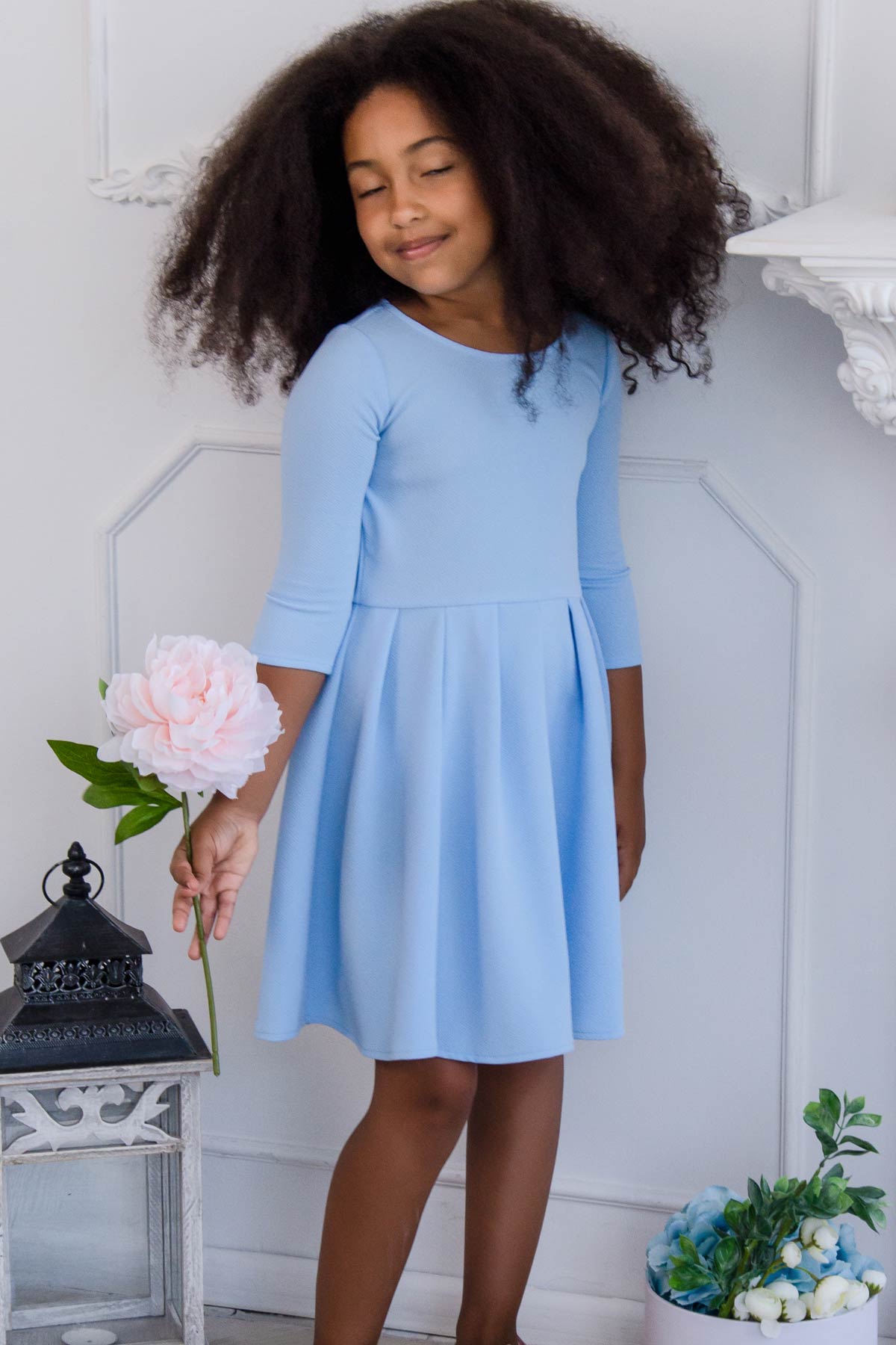 Baby Blue Skater Fit & Flare 3/4 Sleeve Easter Party Dress - Girls - Pineapple Clothing