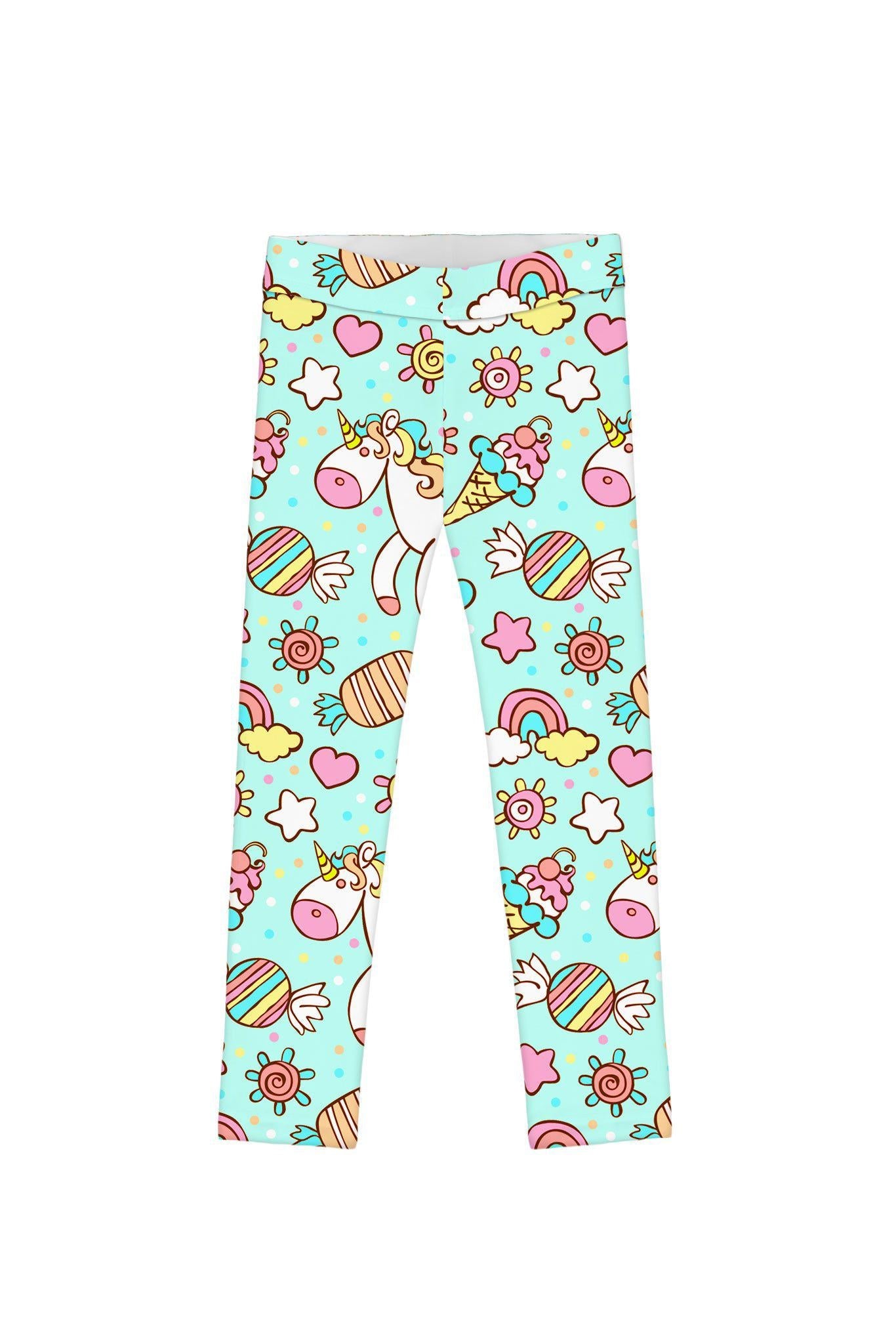 My Friend Unicorn Lucy Cute Colorful Mint Printed Leggings - Girls - Pineapple Clothing