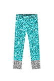 Glittering Azure Lucy Blue & Silver Print Cute Leggings - Girls - Pineapple Clothing