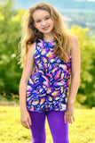 Make a Wish Emily Purple Print Sleeveless Fancy Top - Girls - Pineapple Clothing