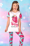 Berry Cute Lucy Blue & Pink Strawberry Print Summer Leggings - Kids - Pineapple Clothing